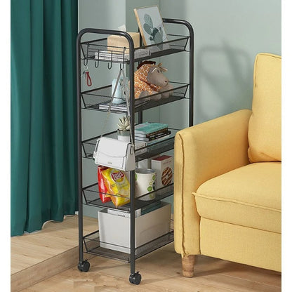 Metal Mesh Utility Cart - 5-Tier Metal Storage Rolling Mesh Utility Trolley Cart with Wheels