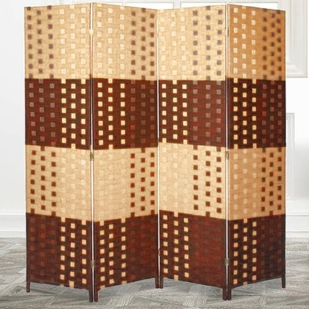 Partition Room Divider - Folding Rattan Plastic and Bamboo Foldable 4 Panel Privacy Screens Room Divider