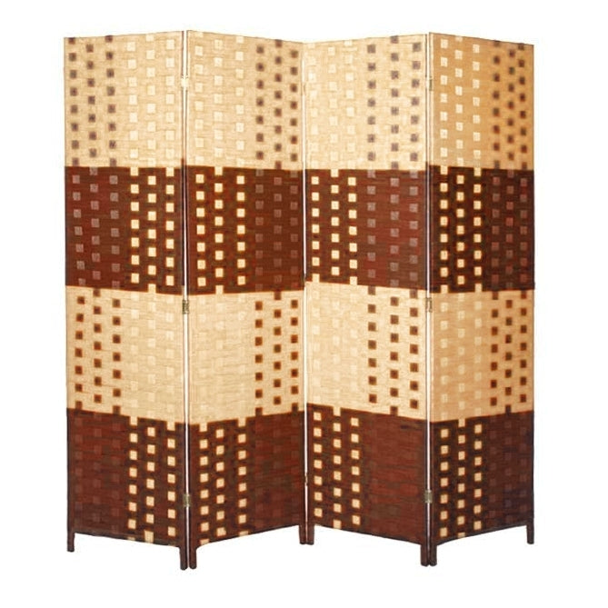 Partition Room Divider - Folding Rattan Plastic and Bamboo Foldable 4 Panel Privacy Screens Room Divider