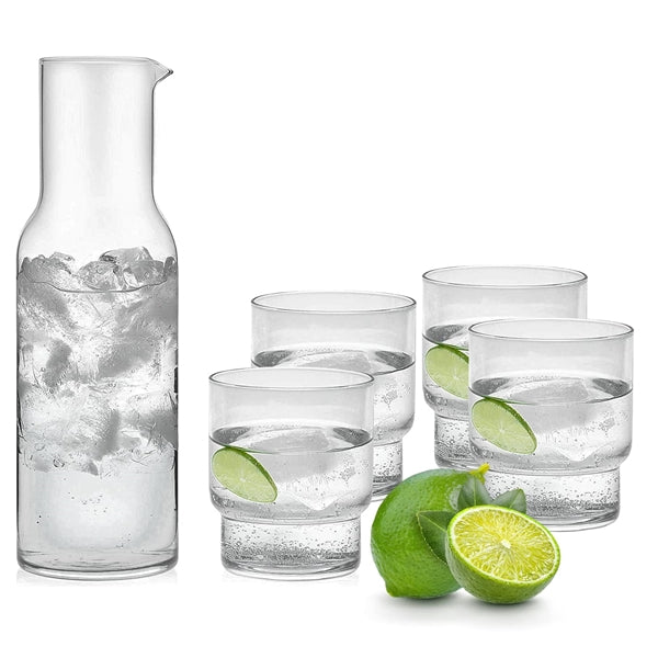 Borosilicate Carafe Set - 5 Piece Stylish Borosilicate Carafe and Glass Set