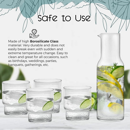Borosilicate Carafe Set - 5 Piece Stylish Borosilicate Carafe and Glass Set