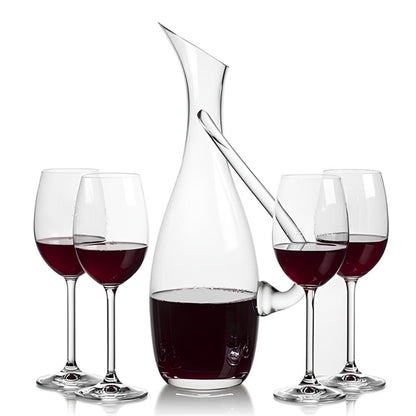 Decanter Carafe Set - 5 Piece Tilt Handle Glass Wine Decanter Carafe Set