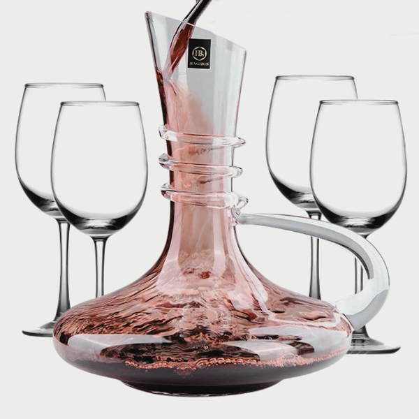 Wine Decanter Set - 5 Piece Oblique Opening Design with Handle Wine Decanter Set