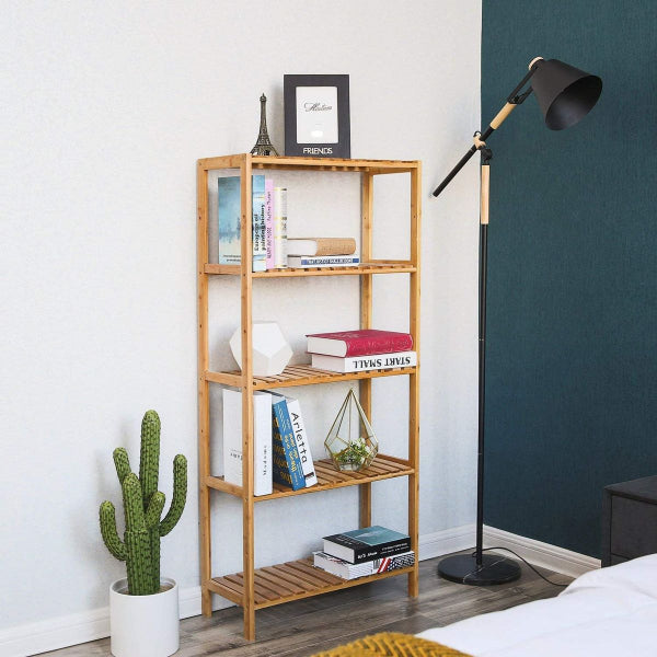 Free Standing Storage Rack - 5 Tier Bamboo Free Standing Storage Shelving Unit