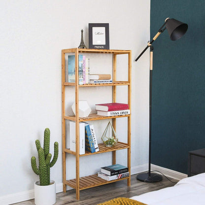 Free Standing Storage Rack - 5 Tier Bamboo Free Standing Storage Shelving Unit