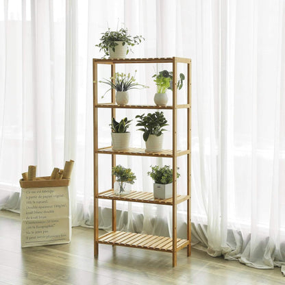 Free Standing Storage Rack - 5 Tier Bamboo Free Standing Storage Shelving Unit