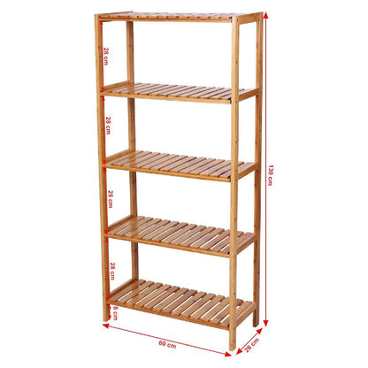 Free Standing Storage Rack - 5 Tier Bamboo Free Standing Storage Shelving Unit