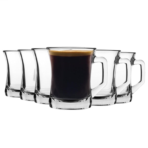 Glass Coffee Mug - 6 Piece Sturdy 200ml Glass Tea and Coffee Mug with Sqaure Handle Set