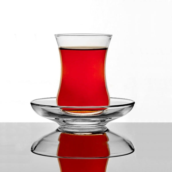 Turkish Tea Glass Set - 6 Piece Small 120ml Turkish Tea Glass and Saucer Set