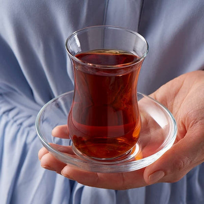 Turkish Tea Glass Set - 6 Piece Small 120ml Turkish Tea Glass and Saucer Set