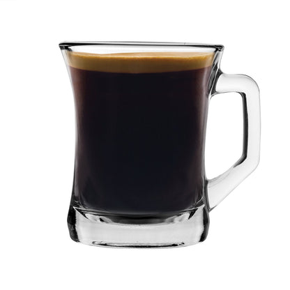 Glass Coffee Mug - 6 Piece Sturdy 200ml Glass Tea and Coffee Mug with Sqaure Handle Set