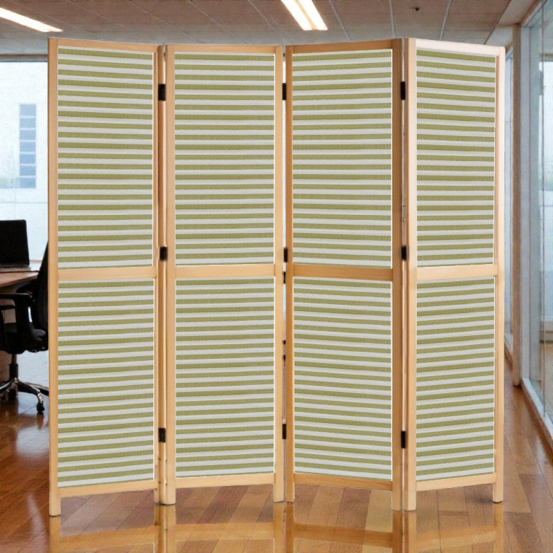 Partition Room Divider - 4-Panel Single-Sided Upholstery Fabric Folding Screen Room Divider with Wooden Frame