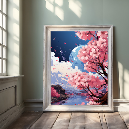 Wall Art Deco -  Beautiful Sakura Cherry Blossom Wall Art Print with A Random Lightweight 30*40cm Frame