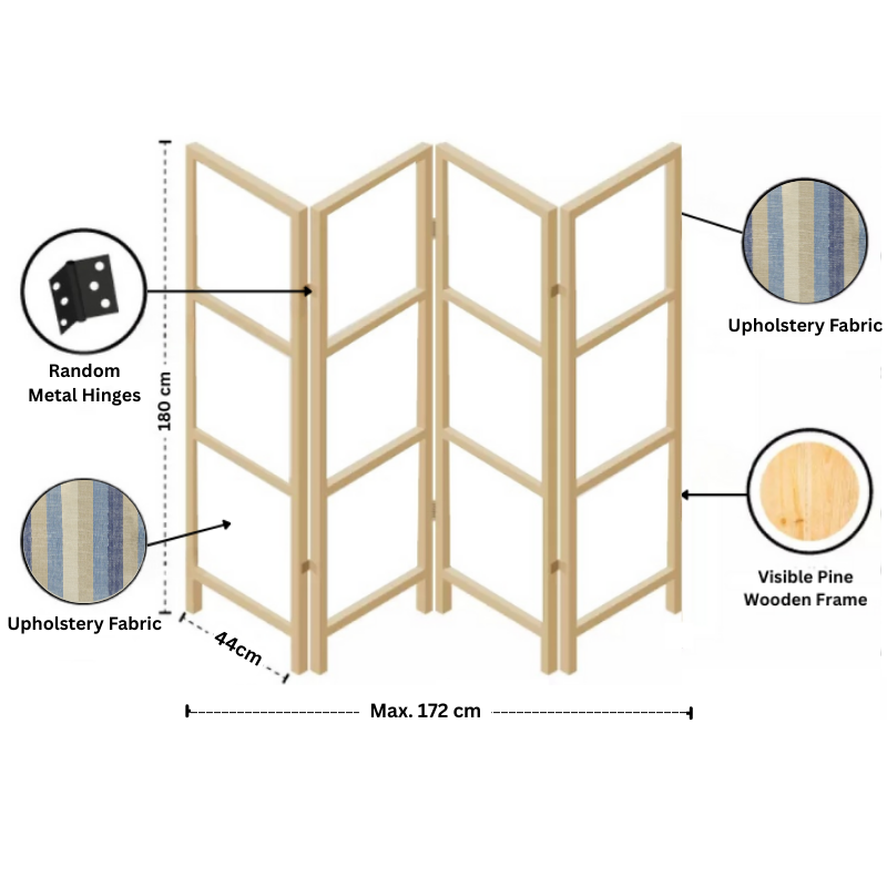 Partition Room Divider - 4-Panel Single-Sided Upholstery Fabric Folding Screen Room Divider with Wooden Frame