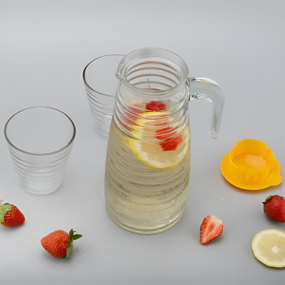 Glass Jug Water Set - 7 Piece Standard Glass Water Jug with Lid and Glass Tumblers Set