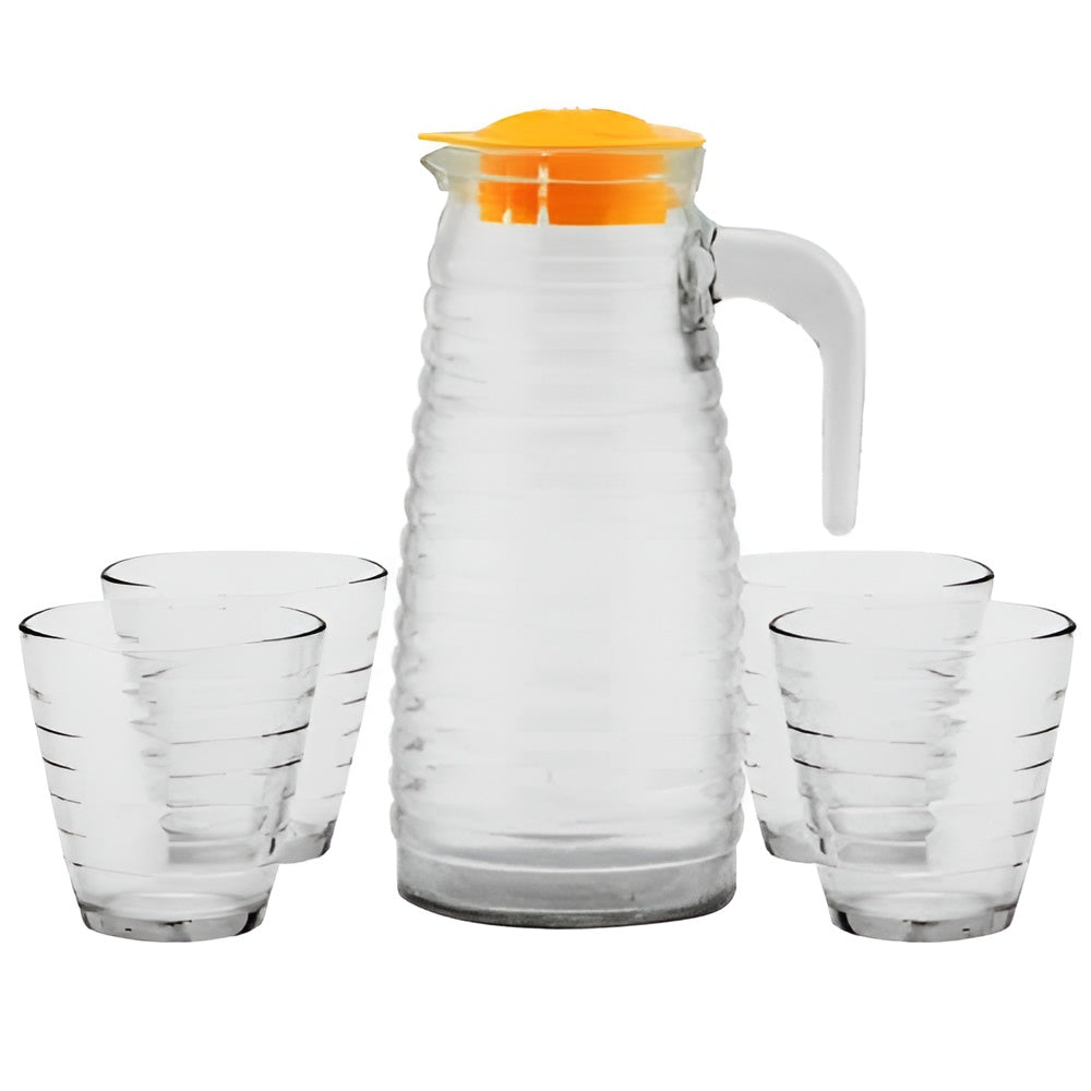 Glass Jug Water Set - 7 Piece Standard Glass Water Jug with Lid and Glass Tumblers Set