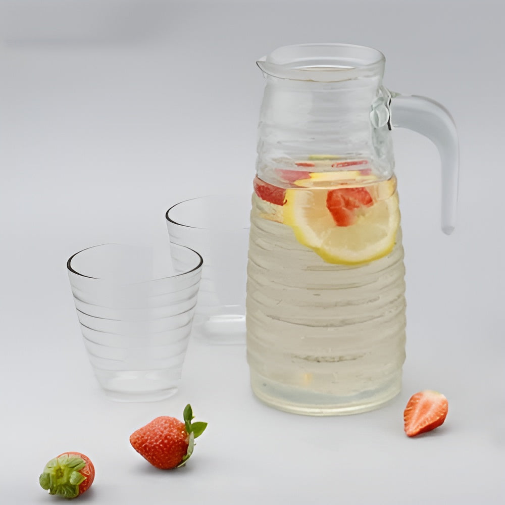 Glass Jug Water Set - 7 Piece Standard Glass Water Jug with Lid and Glass Tumblers Set