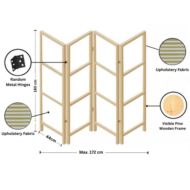 Partition Room Divider - 4-Panel Single-Sided Upholstery Fabric Folding Screen Room Divider with Wooden Frame