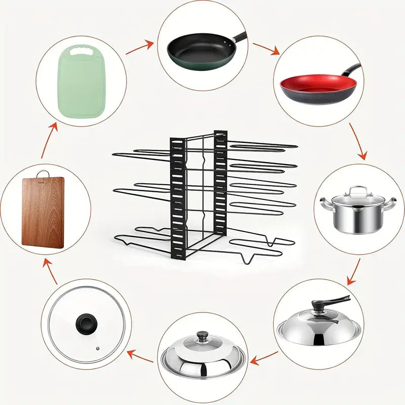 8-Tier Double-Sided Metal Space-Saving Kitchen Storage Organizer Rack