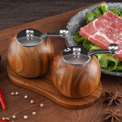 Acacia Wood Ball Pepper Grinder Set