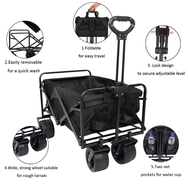 Collapsible Utility Wagon - All Terrain Collapsible Utility Wagon For Sand Heavy Duty Folding Outdoor Garden