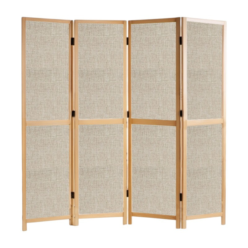 Partition Room Divider - 4 Panel Fabric Folding Screen Room Divider with Solid Wooden Frames