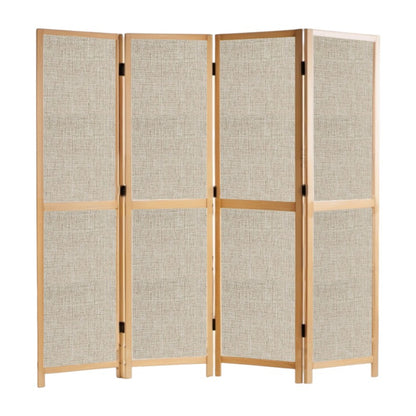 Partition Room Divider - 4 Panel Fabric Folding Screen Room Divider with Solid Wooden Frames