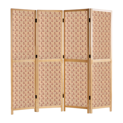 Partition Room Divider - 4 Panel See-through Printed Hessian Folding Screen Room Divider with Solid Wooden Frames