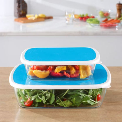 Food Storage Containers - 2 Piece Rectangle Tempered Glass Food Storage Containers with Plastic Rubber Lid - (1.1L and 2.9L)