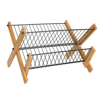 Dish Drying Rack - Bamboo Dish Rack Folding 2-Tier Collapsible Drainer Dish Drying Rack