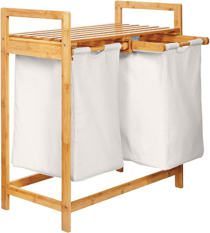 Bamboo Laundry Basket with 2 Extendable Laundry Bags