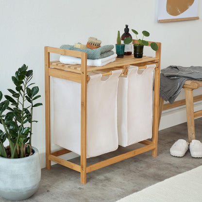 Bamboo Laundry Basket with 2 Extendable Laundry Bags