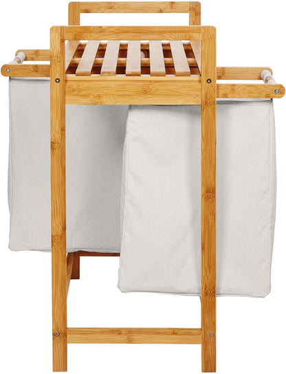 Bamboo Laundry Basket with 2 Extendable Laundry Bags