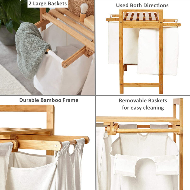 Bamboo Laundry Basket with 2 Extendable Laundry Bags