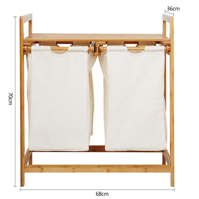 Bamboo Laundry Basket with 2 Extendable Laundry Bags