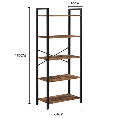 Bookshelf Storage Rack - Industrial Style Rustic Brown and Black 5-Tier Bookshelf Storage Rack with Steel Frame