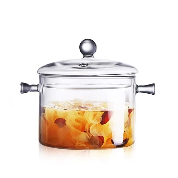 Borosilicate Glass Pot - Clear Borosilicate Glass Cooking Pot with Lid (1350ml)