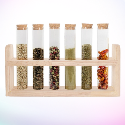 Borosilicate Glass Tubes - 7 Piece Borosilicate Household Tubes Condiment with Wooden Rack Set