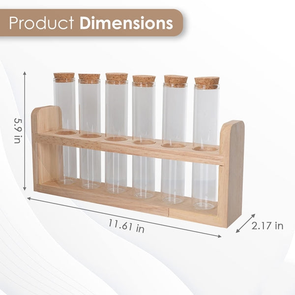 Borosilicate Glass Tubes - 7 Piece Borosilicate Household Tubes Condiment with Wooden Rack Set