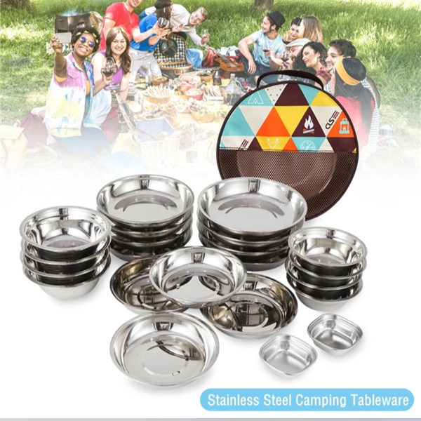 Camping Tableware Set - Portable Set of 22 Stainless Steel Camping Tableware