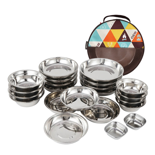 Camping Tableware Set - Portable Set of 22 Stainless Steel Camping Tableware