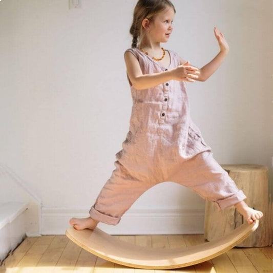 Children's Balance Board - Natural Wood Colour Curvy Wooden Children's Balance Wobble Board