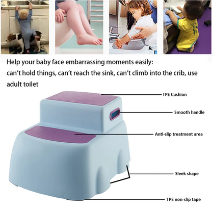 Childrenâ€™s Two-Step Stool - Ergonomic Plastic Toddler Two-Step Anti-Slip Stool with Handles