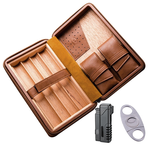 Cigar Humidor Set - Cigar Humidor Leather with Cigar Accessories