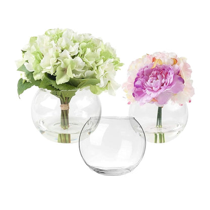 Glass Flower Vase - Clear Decorative Round Glass Flower Vase for Home Décor