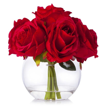 Glass Flower Vase - Clear Decorative Round Glass Flower Vase for Home Décor