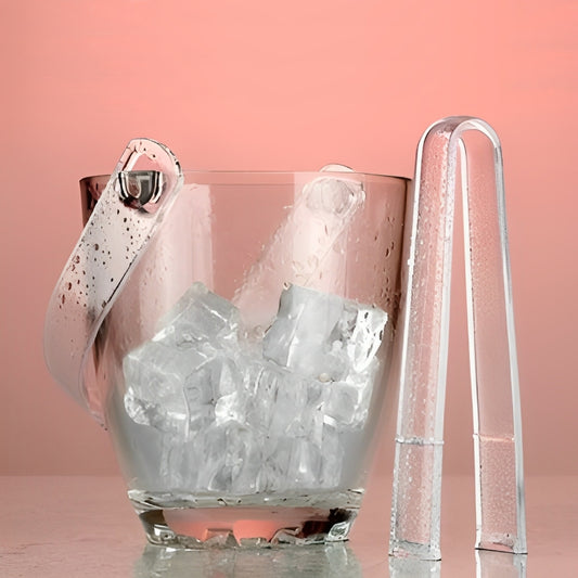 Clear Portable Glass Ice Bucket with Handle and Tong