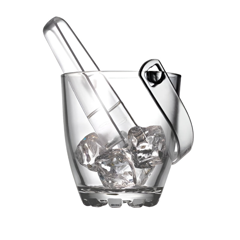 Clear Portable Glass Ice Bucket with Handle and Tong
