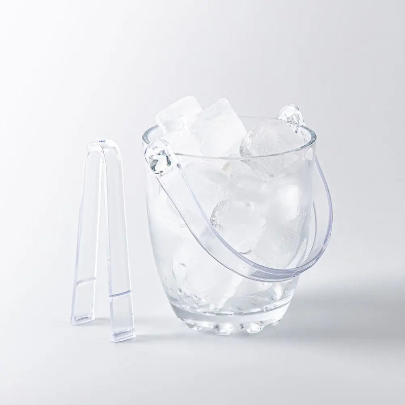 Clear Portable Glass Ice Bucket with Handle and Tong