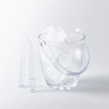 Clear Portable Glass Ice Bucket with Handle and Tong